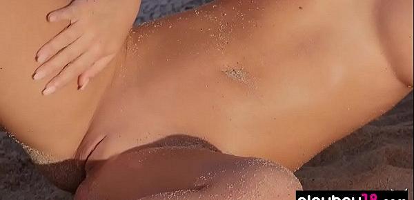  Busty blonde pornstar Tahlia Paris naked on the beach